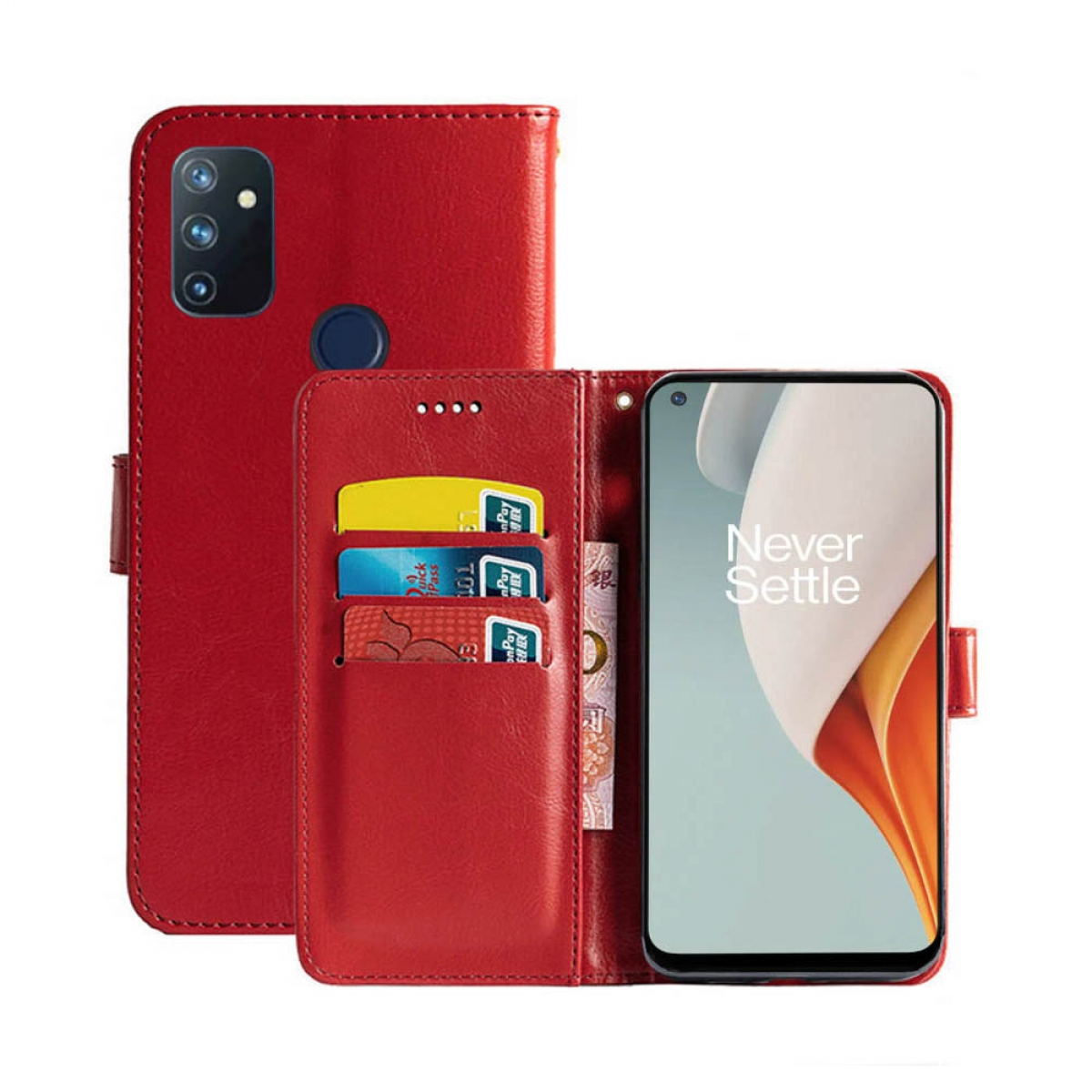 CASEONLINE Klappbare - Multicolor Rot, OnePlus, N100, Bookcover, Nord