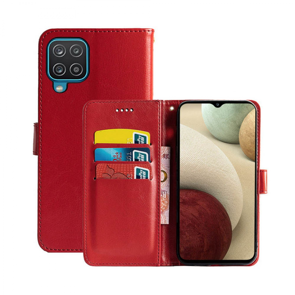 CASEONLINE Klappbare - Rot, Multicolor Bookcover, A12, Galaxy Samsung