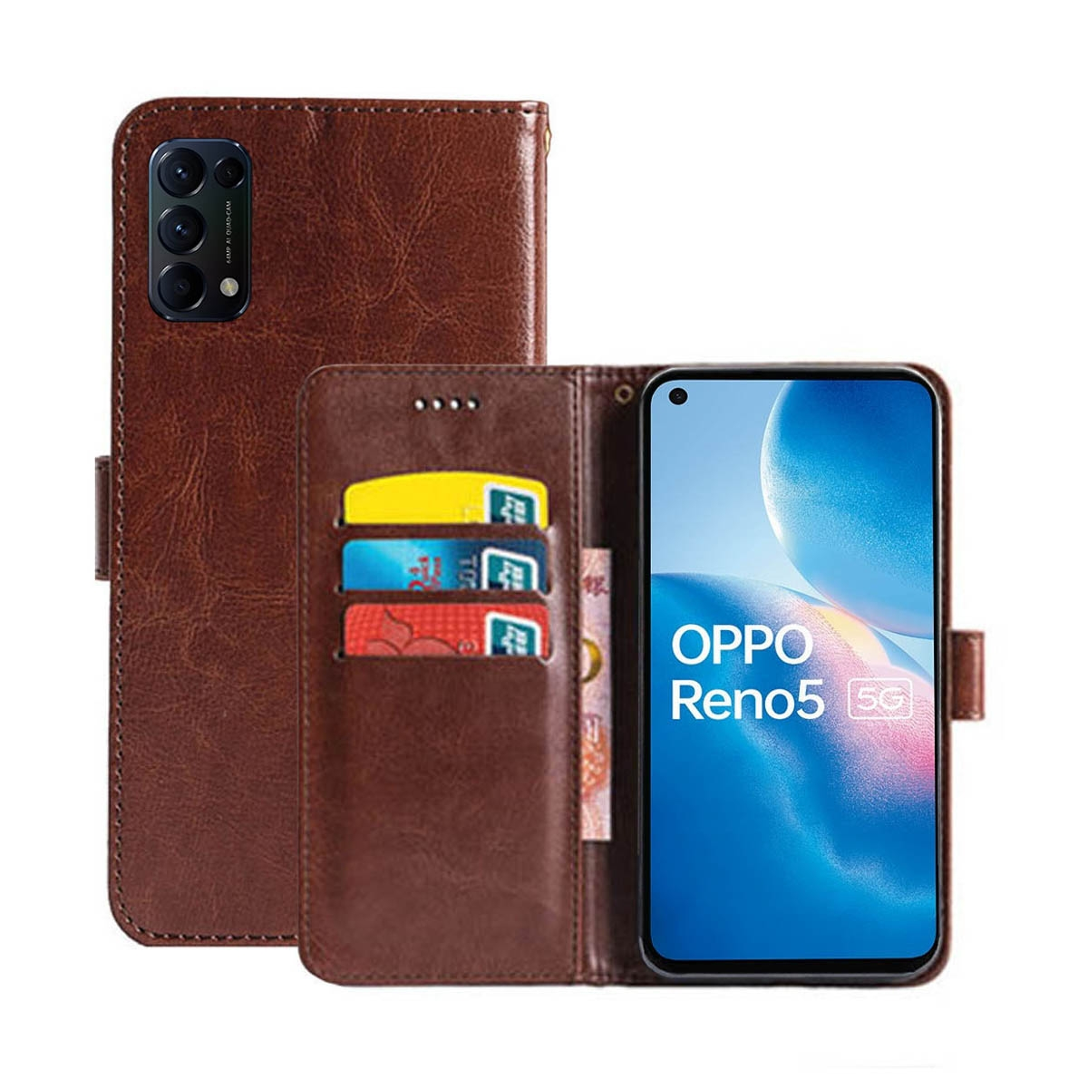 CASEONLINE Klappbare - Braun, Bookcover, Braun Reno5 5G, Oppo