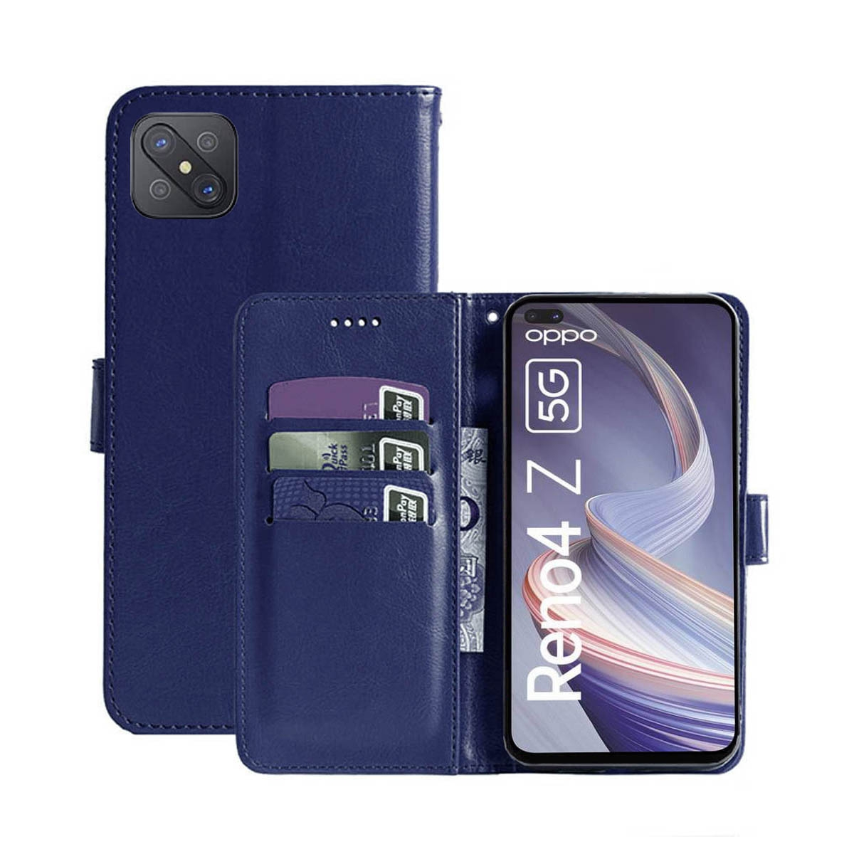 CASEONLINE Klappbare - Bookcover, Dunkelblau Dunkelblau, Oppo, Z Reno4 5G