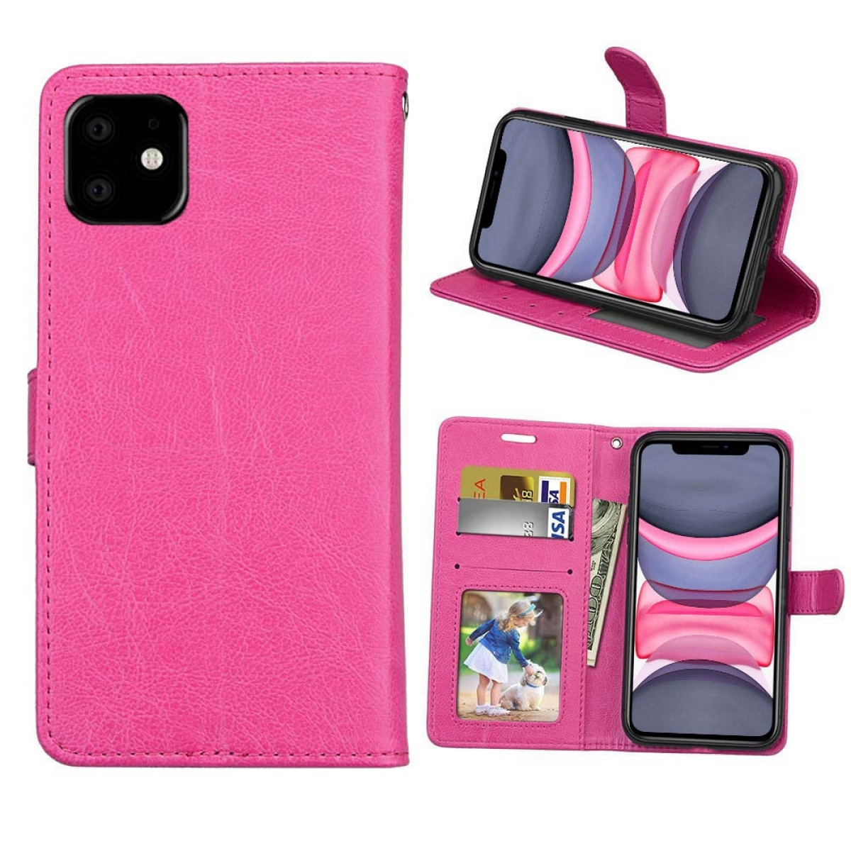 Multicolor Pink, - Mini, 12 Bookcover, CASEONLINE Klappbare Apple, iPhone