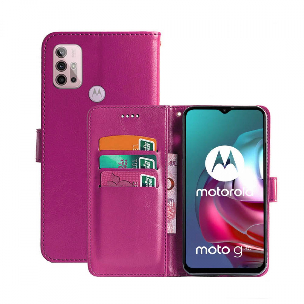 CASEONLINE Klappbare - Moto Pink, Motorola, G30, Multicolor Bookcover