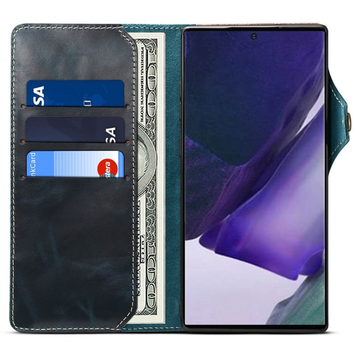 DENIOR Leder 20, - Note Samsung, Blau, Multicolor Bookcover, Galaxy