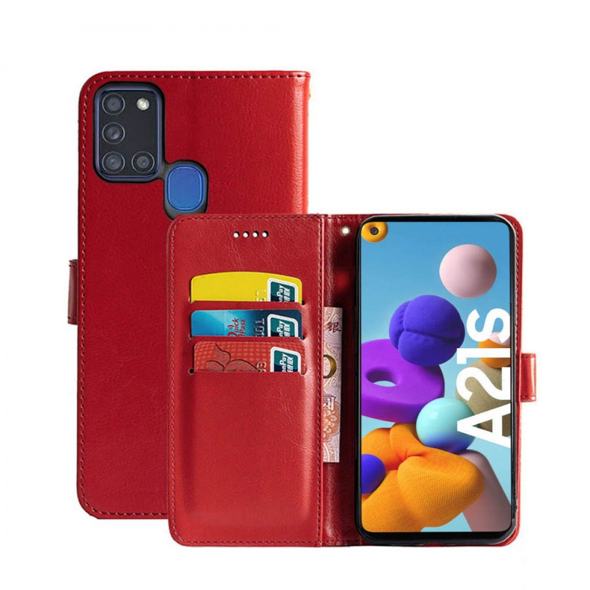 - Samsung, CASEONLINE Multicolor Rot, Klappbare Galaxy Bookcover, A21s,