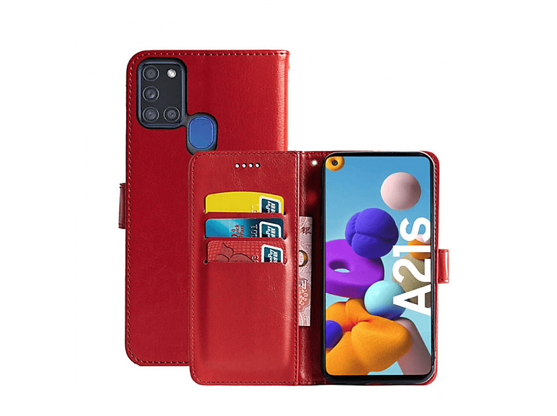 - Samsung, CASEONLINE Multicolor Rot, Klappbare Galaxy Bookcover, A21s,