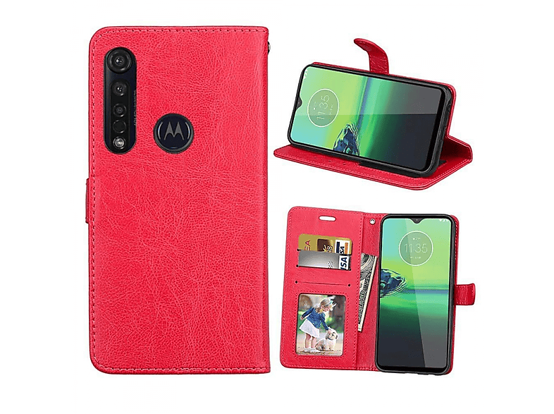 CASEONLINE Klappbare - Rot, Bookcover, Motorola, Moto G8 Play, Multicolor