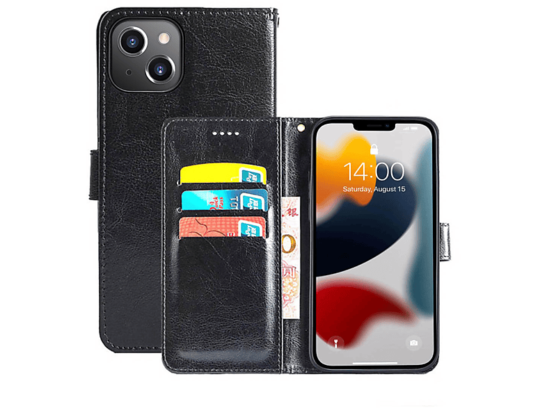 CASEONLINE Klappbare - Schwarz, Bookcover, Apple, iPhone 13 Mini, Multicolor