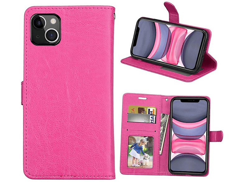 CASEONLINE Klappbare - Pink, Bookcover, Apple, iPhone 13 Mini, Multicolor