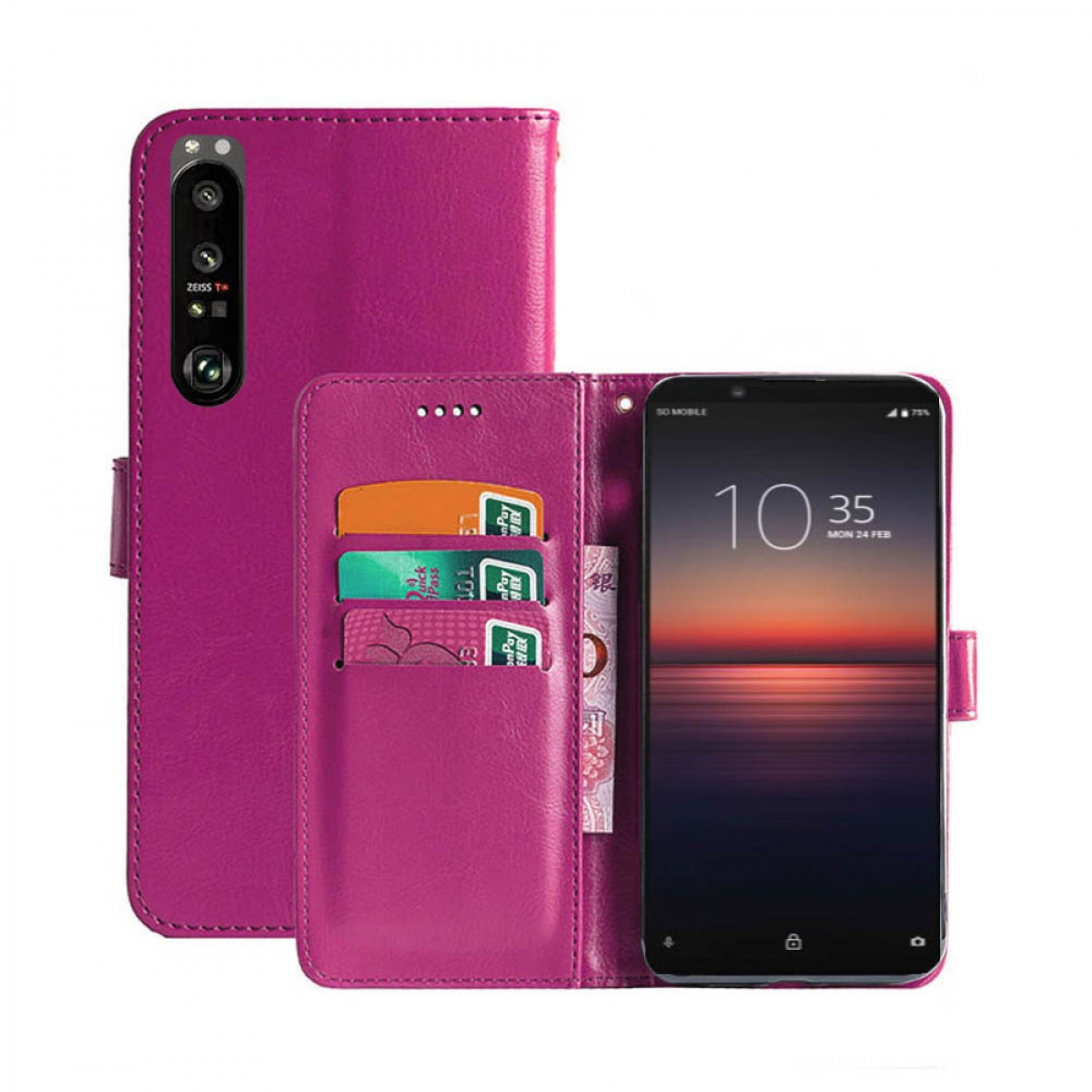 Klappbare - Xperia 1 Multicolor Pink, CASEONLINE III, Bookcover, Sony,