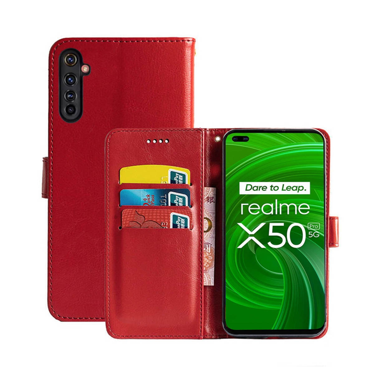 CASEONLINE Klappbare - Rot, Rot Pro 5G, Realme, X50 Bookcover