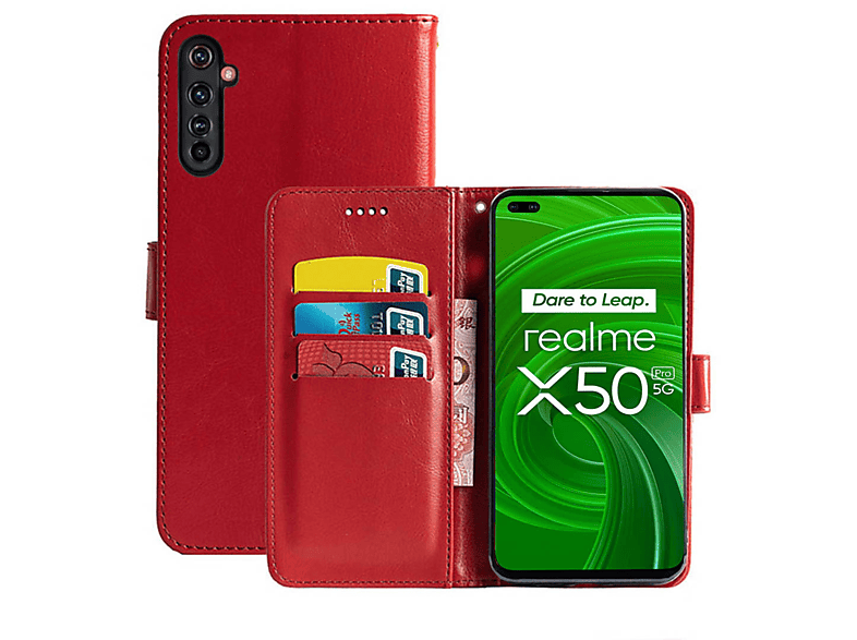 CASEONLINE Klappbare - Rot, Rot Pro 5G, Realme, X50 Bookcover