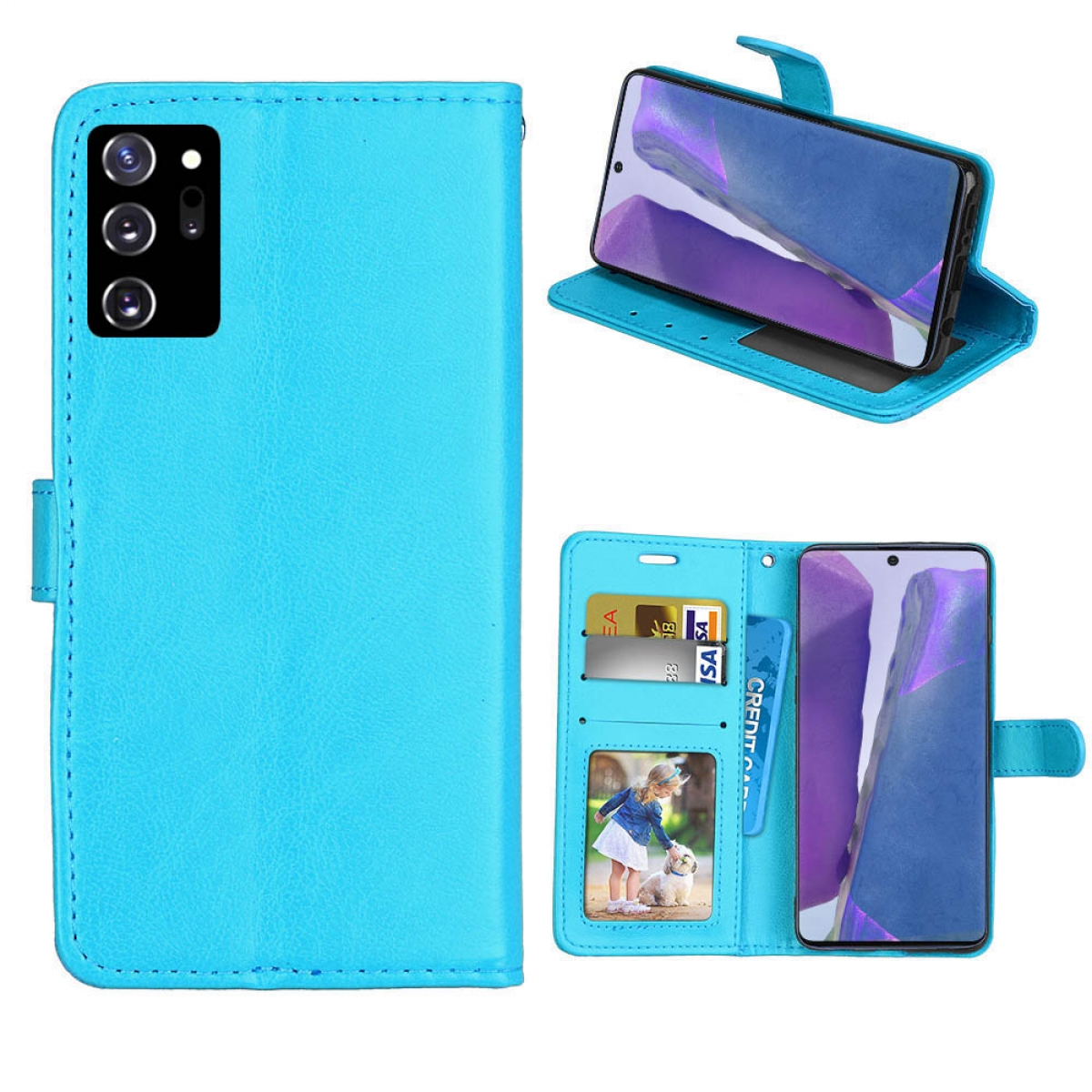CASEONLINE Klappbare Samsung, 20 Bookcover, - Ultra, Galaxy Note Multicolor Hellblau