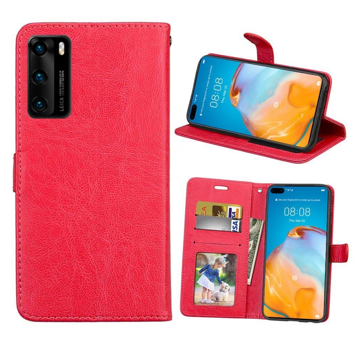 - Rot, P40, CASEONLINE Bookcover, Klappbare Rot Huawei,