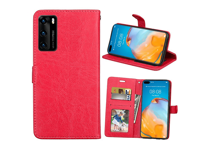 CASEONLINE Klappbare - Rot, Bookcover, Huawei, P40, Rot