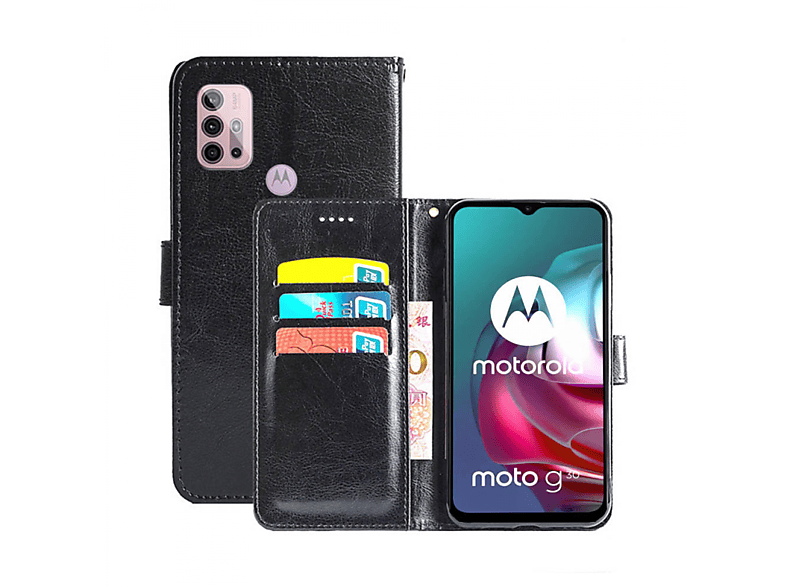 Motorola, CASEONLINE Klappbare Multicolor G30, Bookcover, Schwarz, Moto -