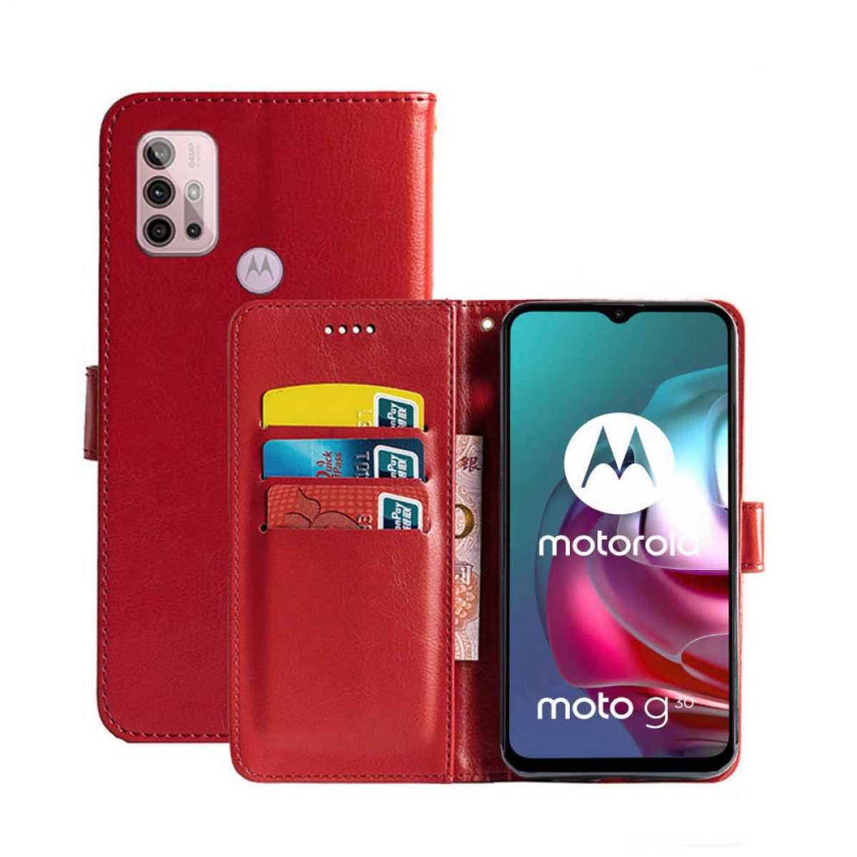 CASEONLINE Klappbare - Rot, Motorola, G30, Bookcover, Multicolor Moto
