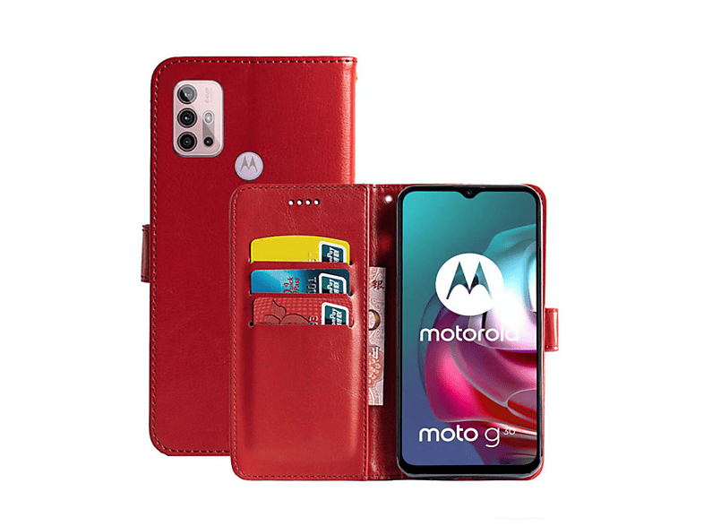 CASEONLINE Klappbare - Rot, Bookcover, Motorola, Multicolor G30, Moto