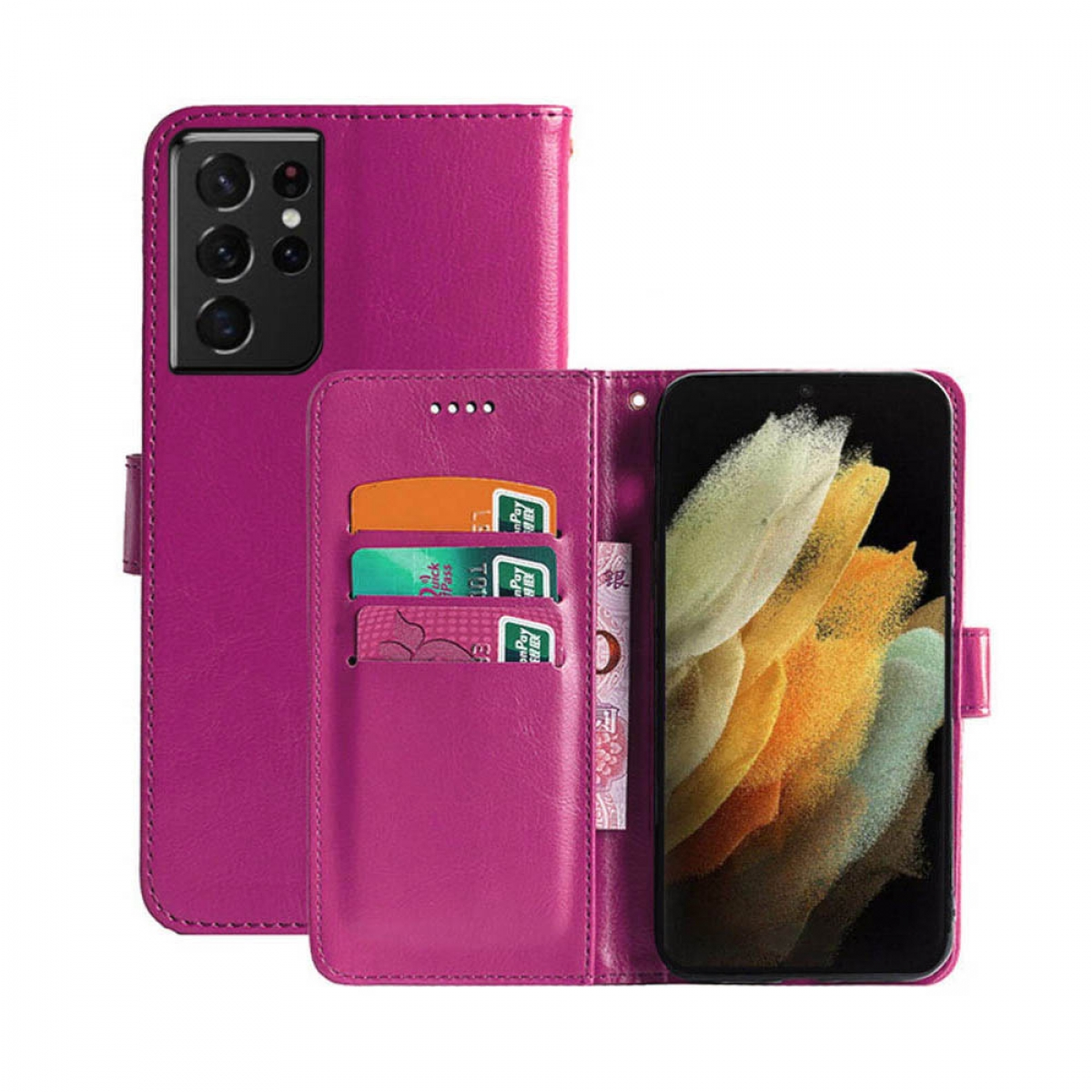 Klappbare - S21 Galaxy Bookcover, Ultra, Pink, CASEONLINE Samsung, Multicolor