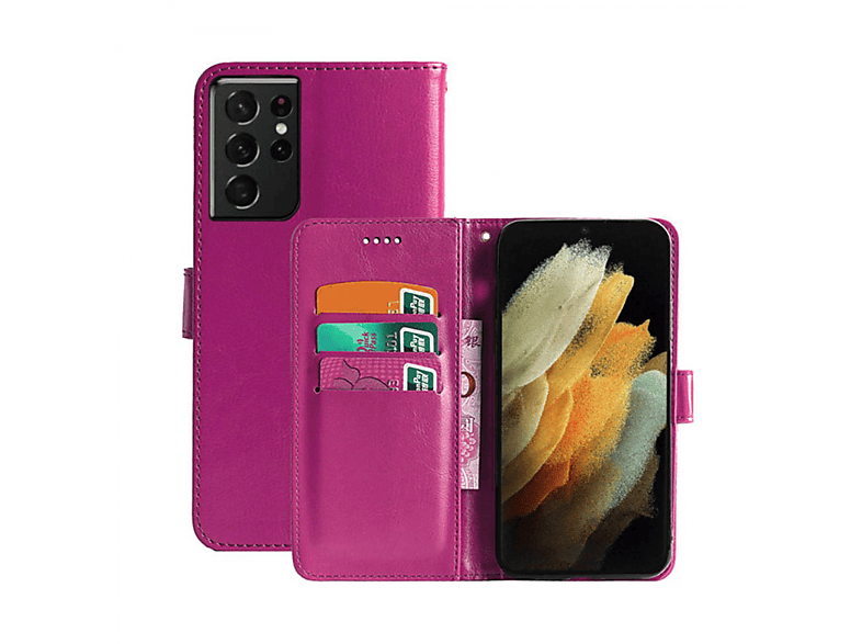 CASEONLINE Klappbare - Pink, Bookcover, Samsung, Galaxy S21 Ultra, Multicolor