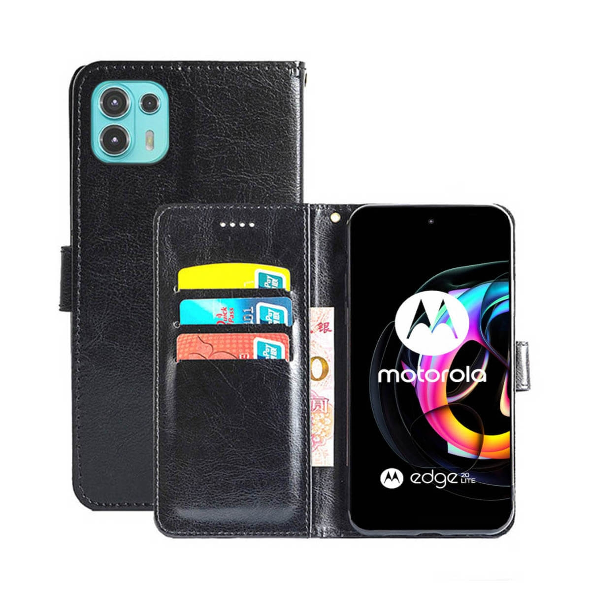 Bookcover, Klappbare - 20 Motorola, Edge Lite, CASEONLINE Schwarz, Multicolor