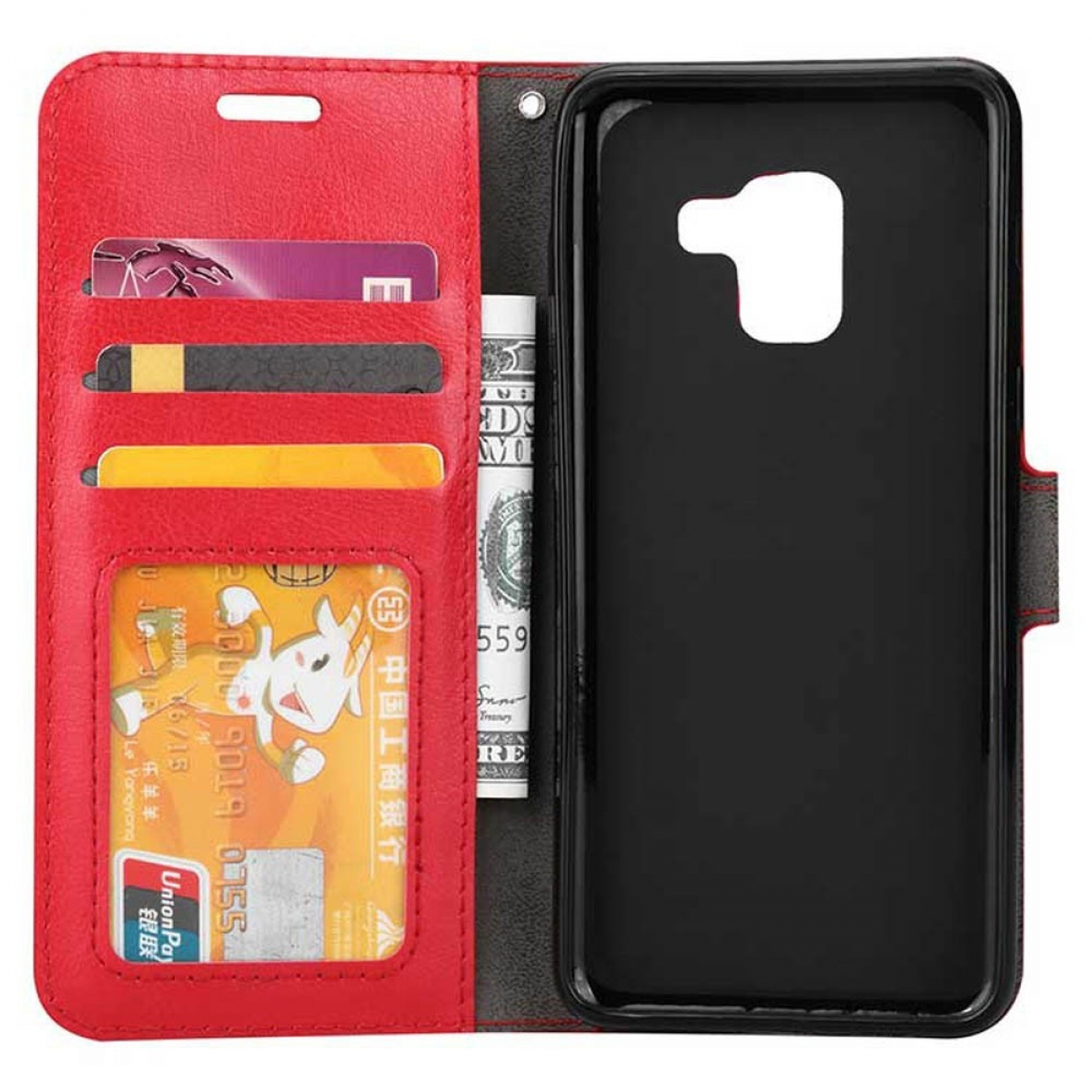 Galaxy Rot, Samsung, Bookcover, Klappbare A8 (2018), Rot - Plus CASEONLINE