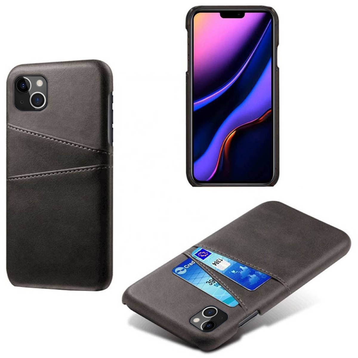 Handyhülle mit Kartenfächern, mit Telefon und Kreditkarte.