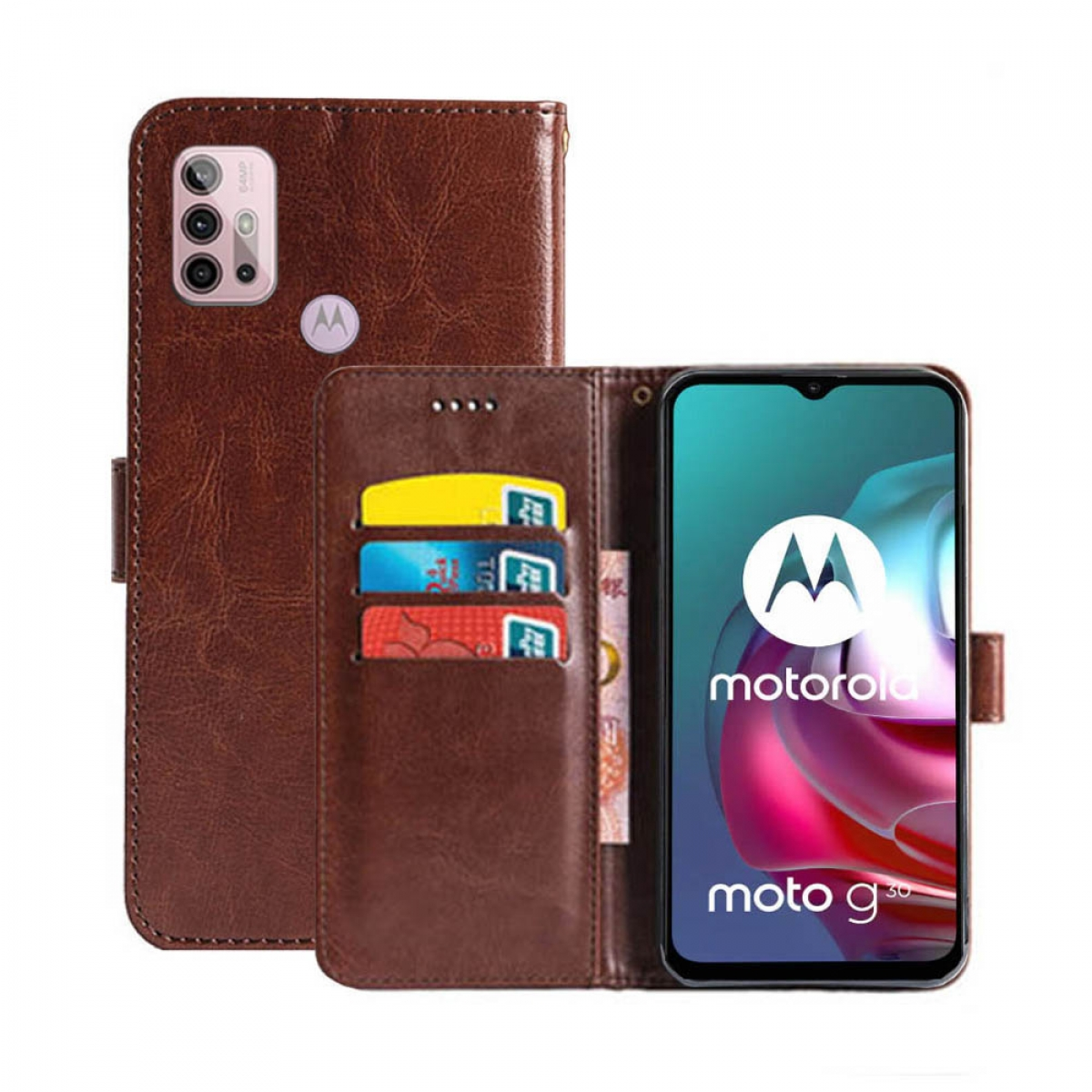 Motorola, Braun, Klappbare - G30, Moto Bookcover, CASEONLINE Multicolor
