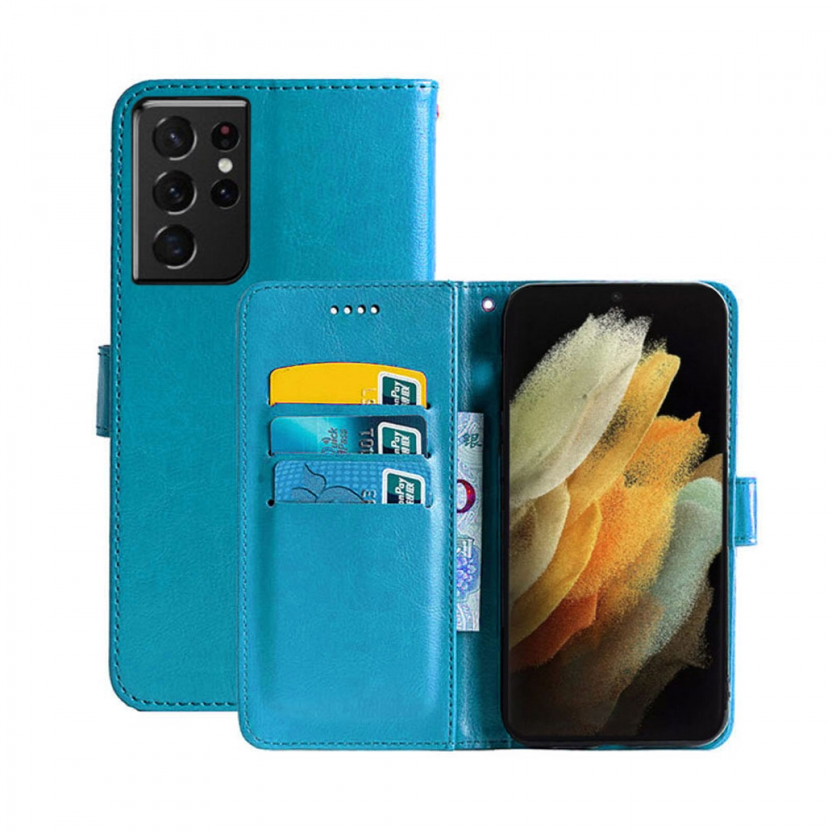 Ultra, Multicolor Klappbare Samsung, S21 Bookcover, Hellblau, - Galaxy CASEONLINE