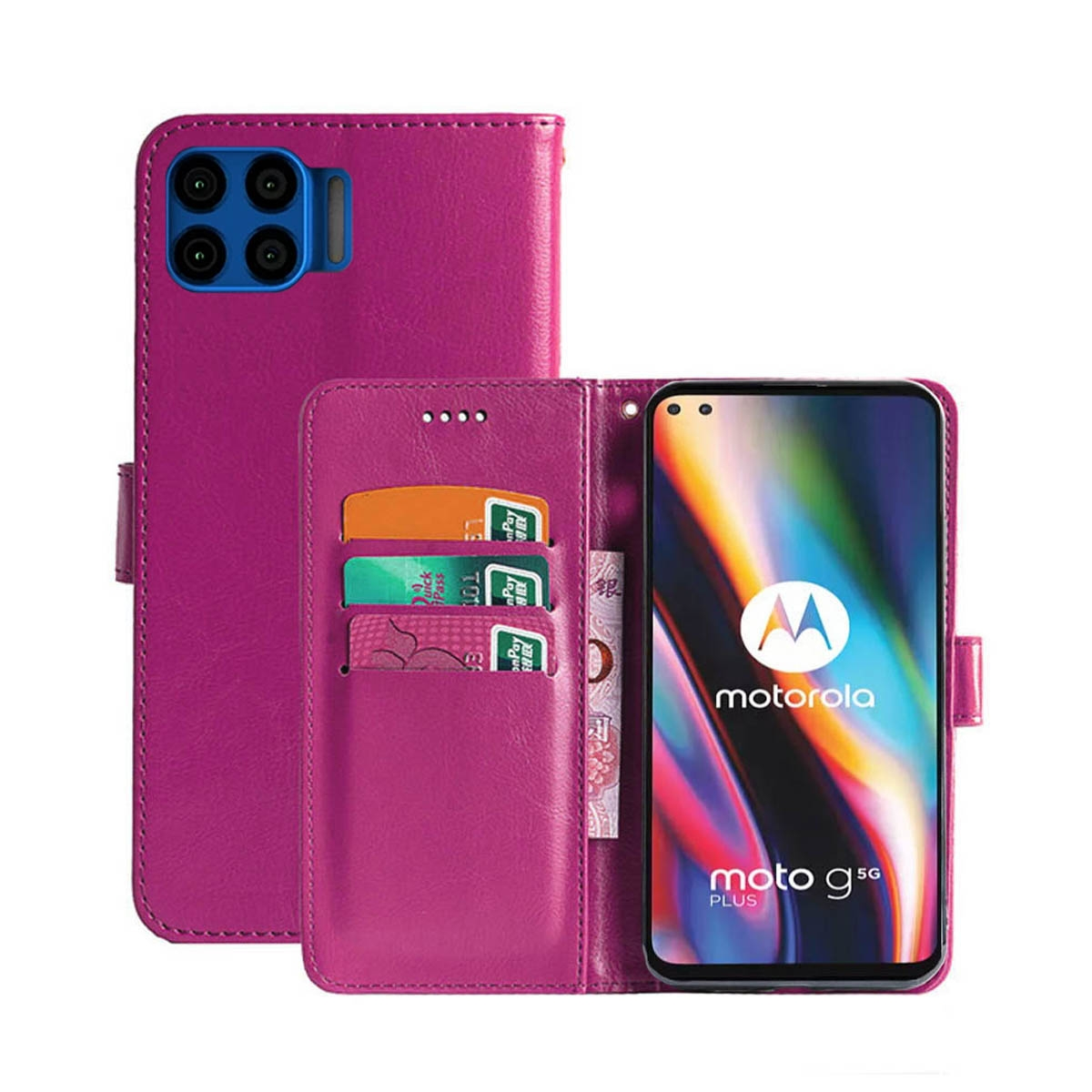- Klappbare 5G CASEONLINE Moto G Plus, Bookcover, Motorola, Multicolor Pink,