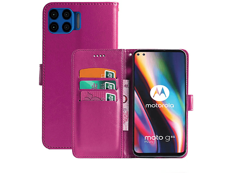 CASEONLINE Klappbare - Pink, Bookcover, Motorola, Moto G 5G Plus, Multicolor