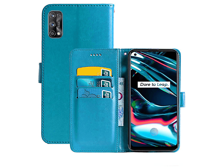 7 Bookcover, Multicolor Realme, Hellblau, - CASEONLINE Pro, Klappbare