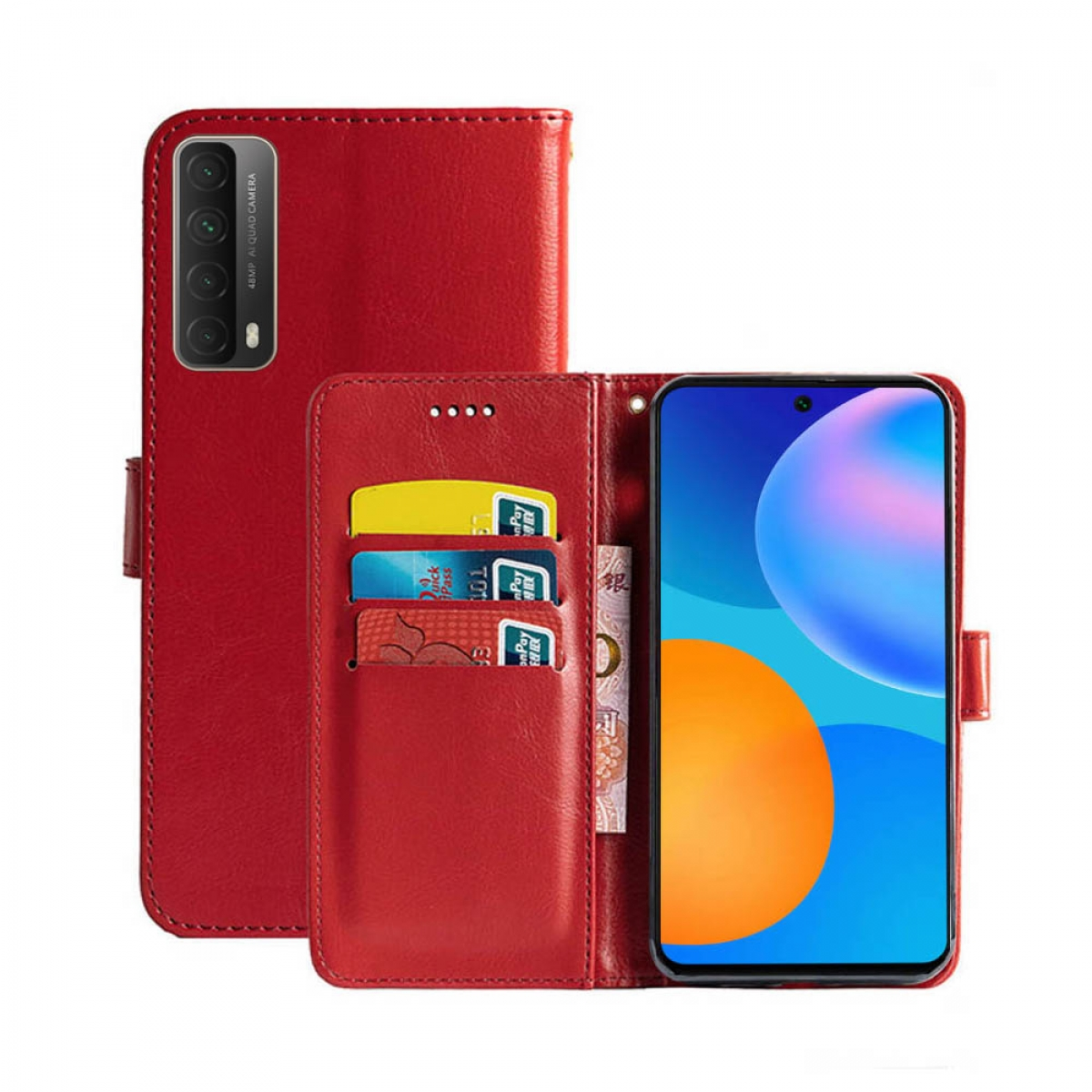 Klappbare CASEONLINE - P Multicolor Smart Rot, Huawei, Bookcover, 2021,
