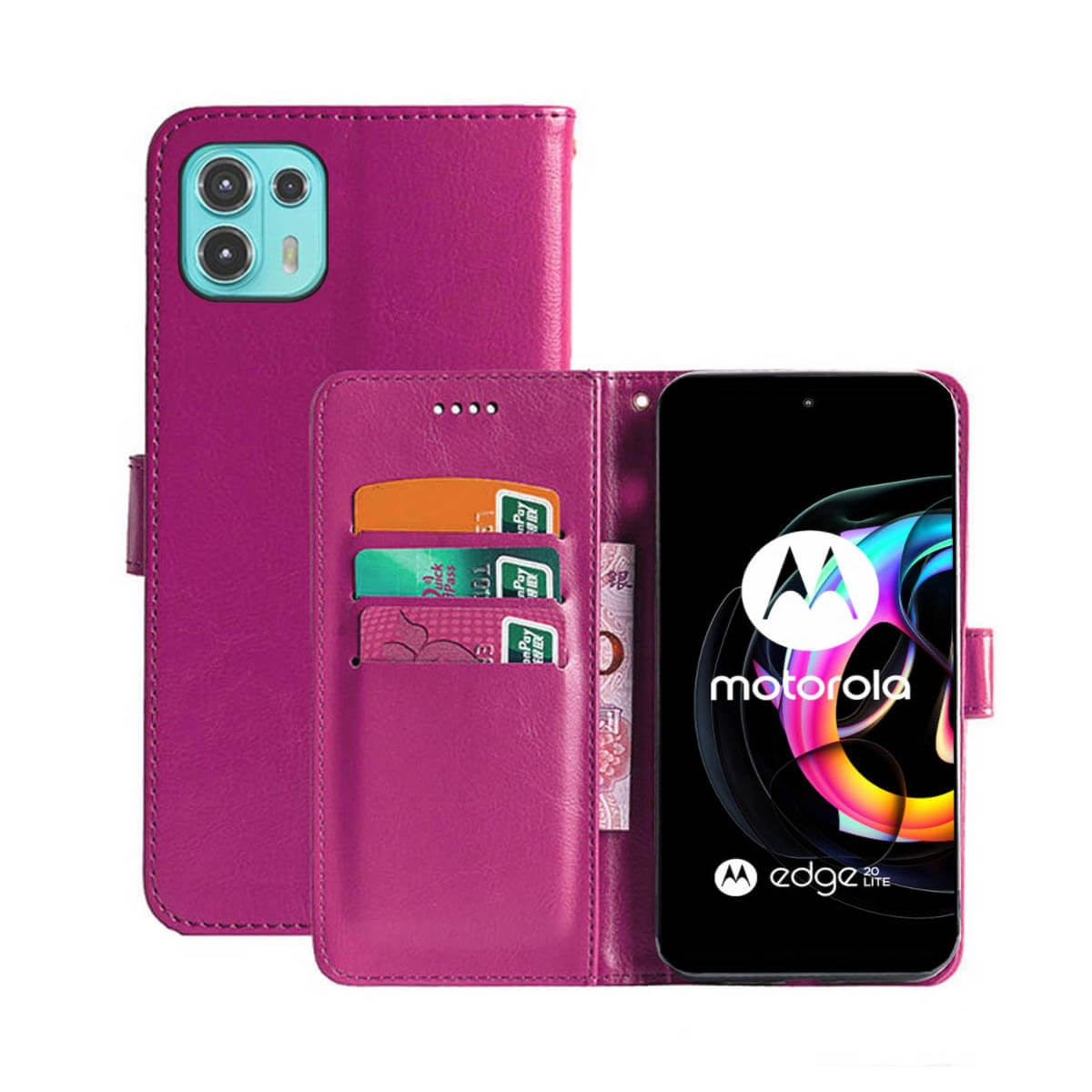Bookcover, Pink, 20 CASEONLINE - Motorola, Edge Lite, Klappbare Multicolor