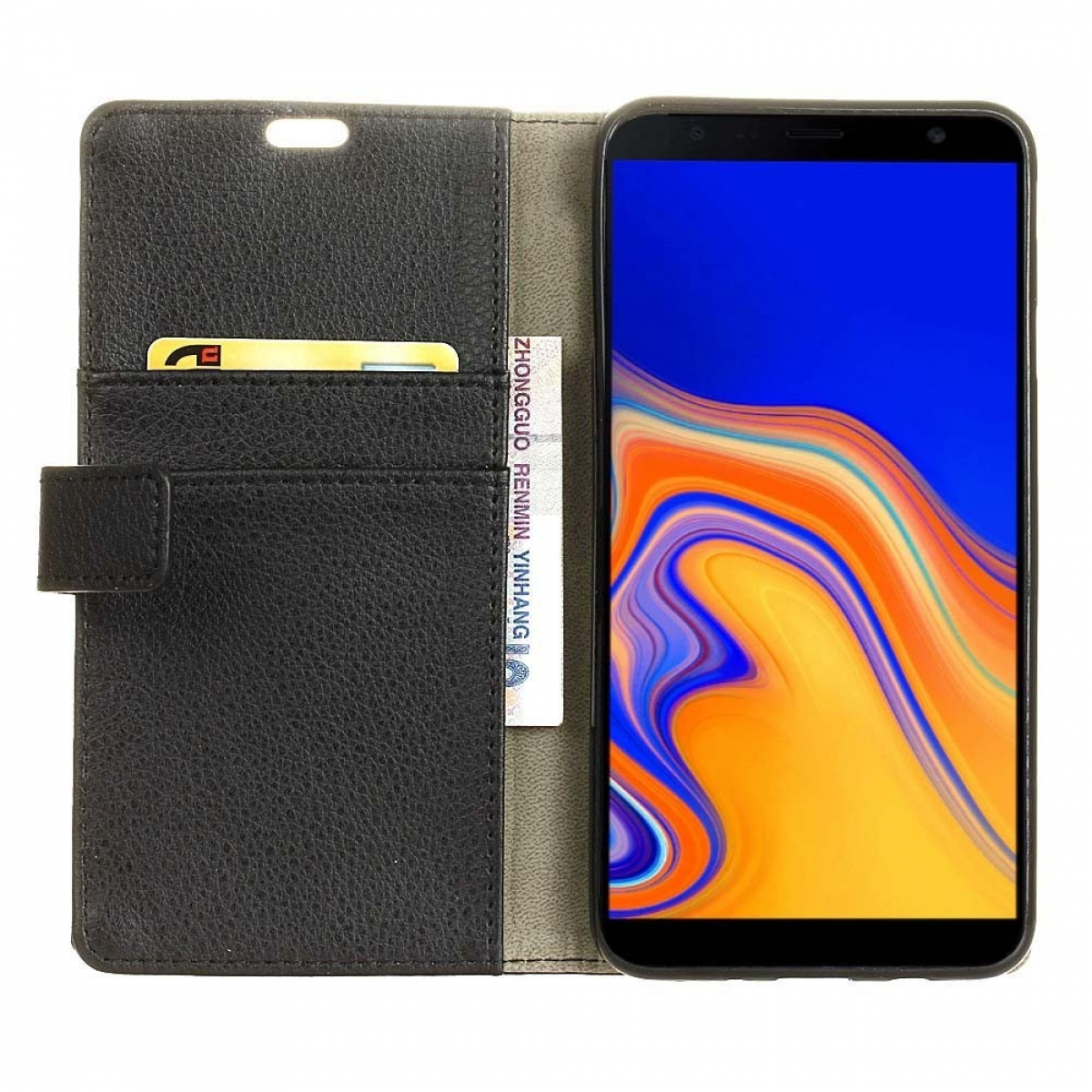 Klappbare Samsung, - (2018), Schwarz, CASEONLINE Bookcover, Galaxy J4 Schwarz Plus