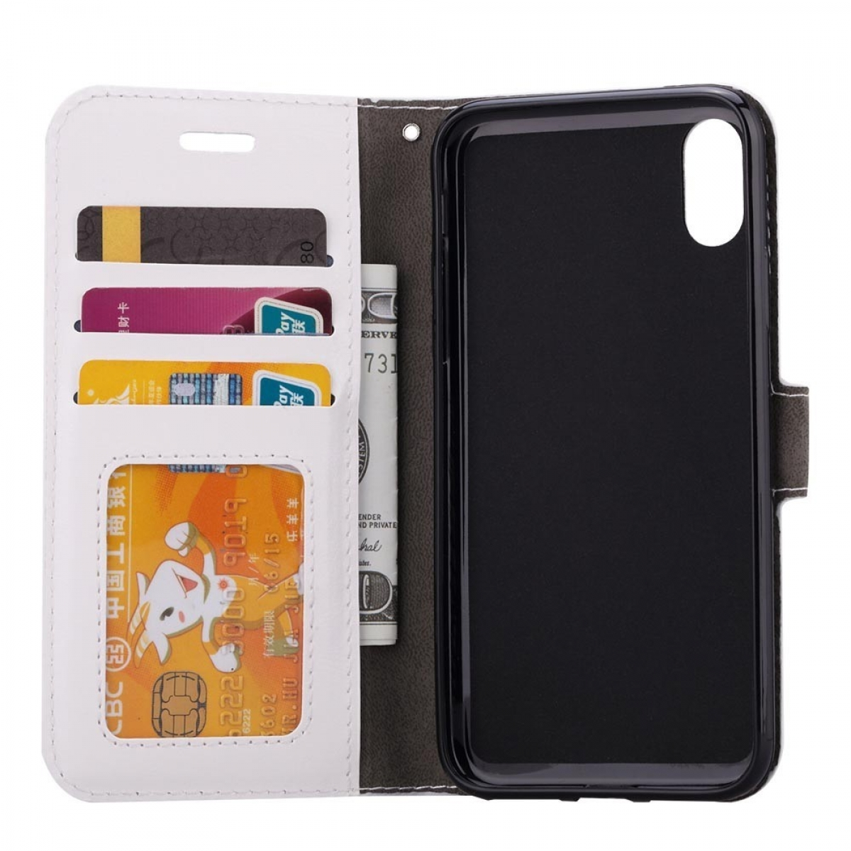 CASEONLINE Klappbare - Max, Multicolor Apple, iPhone XS Bookcover, Weiß