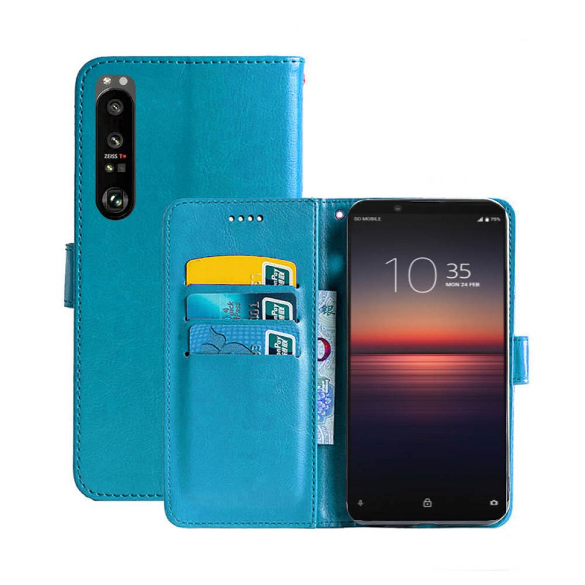 1 Hellblau, Sony, III, Bookcover, Xperia - Klappbare Multicolor CASEONLINE