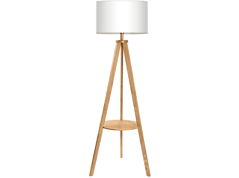 Stehlampe Stativ Stehlampe | Ablage E27 warmem 8W Holz, E27 Glühbirne MediaMarkt Licht mit aus und TOMONS Stehleuchte