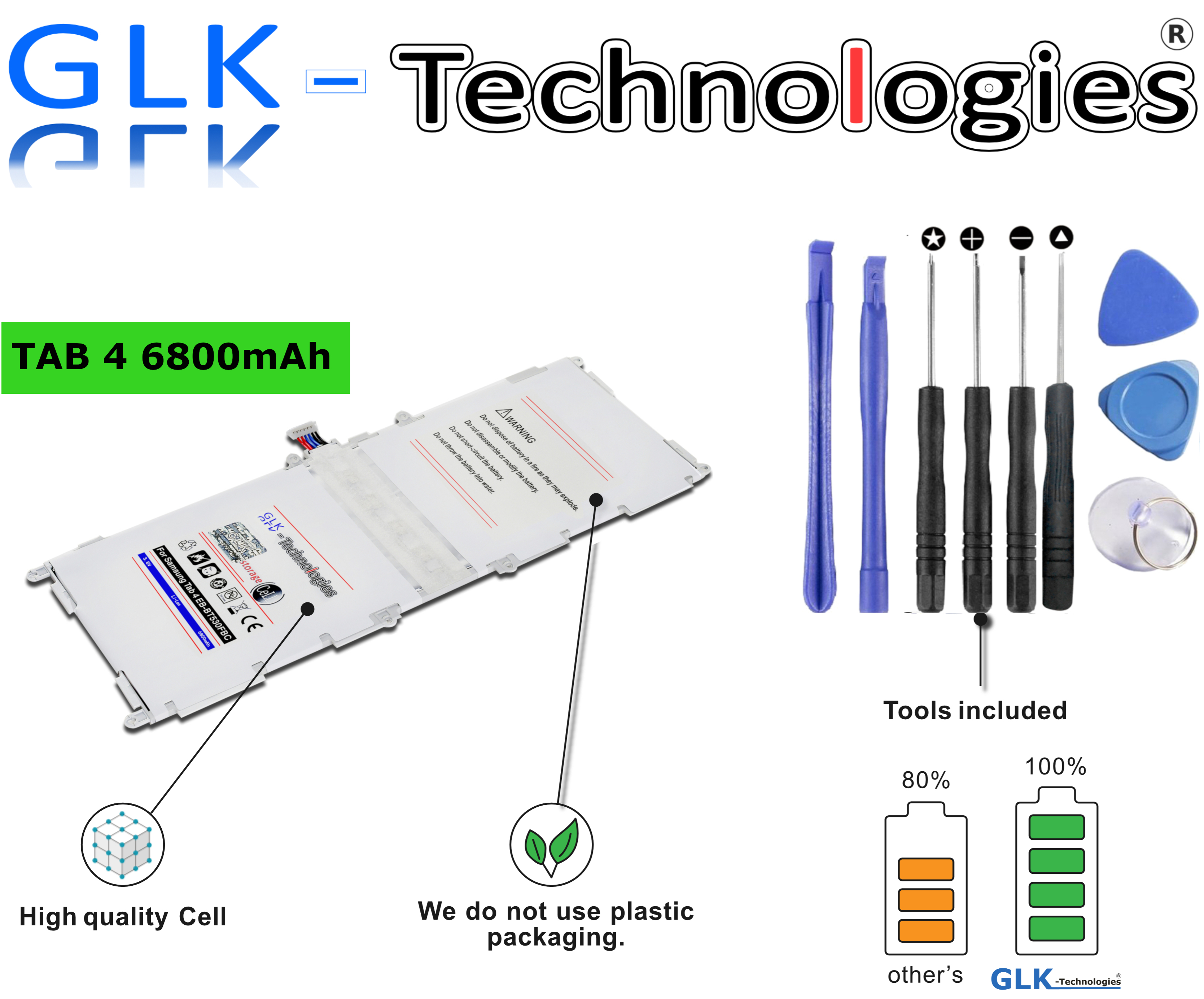 GLK-TECHNOLOGIES High Power Akku SM-T530NU Galaxy Werkzeug tab 10.1 Samsung T530 T535 Li-Ion 6800mAh Akku inkl. für Ersatz Tablet 4