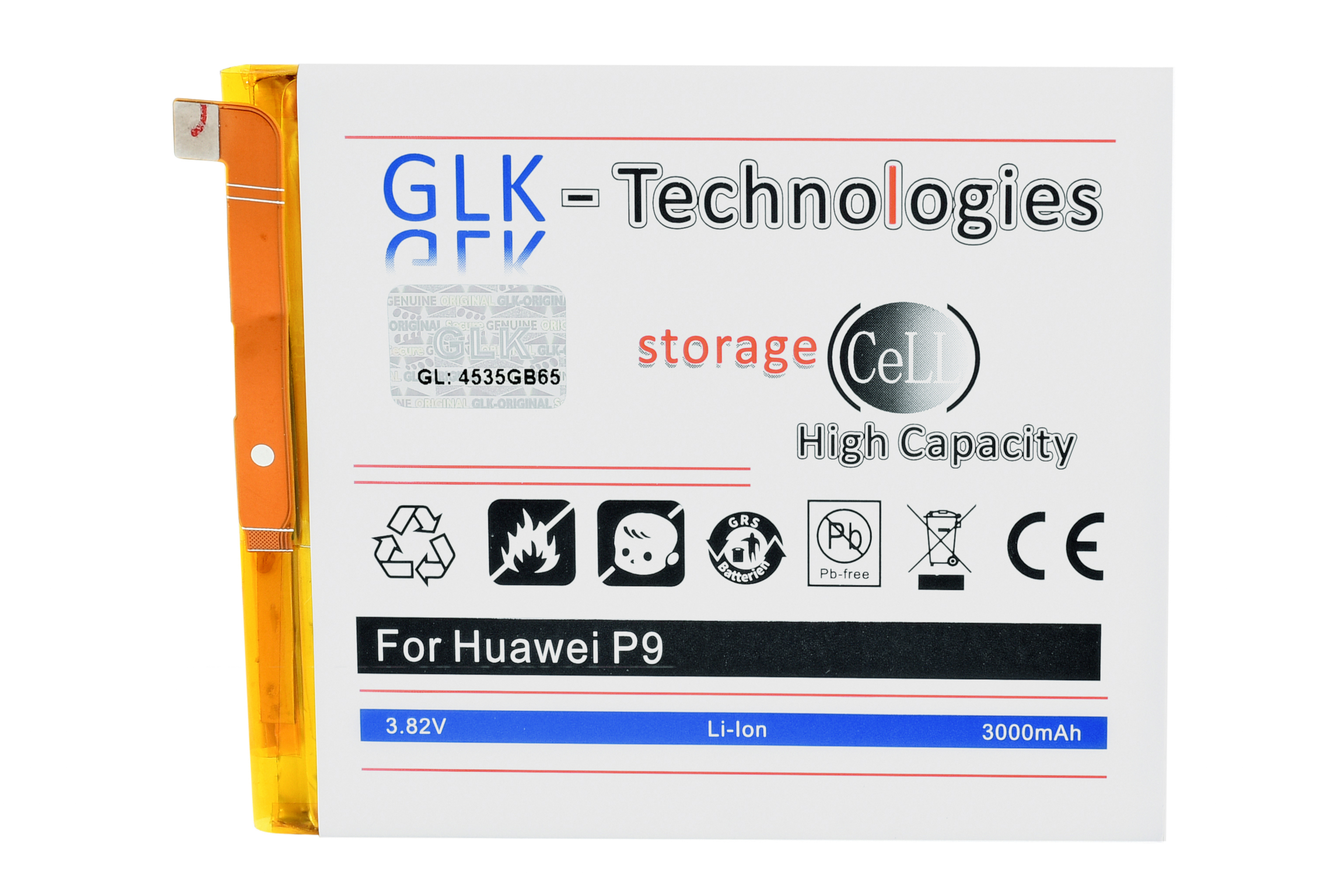 Li-Ion Kit Akku High inkl. P9 Power GLK-TECHNOLOGIES Ersatz Set für Werkzeug Ersatz Battery Huawei Smartphone Akku HB366481ECW