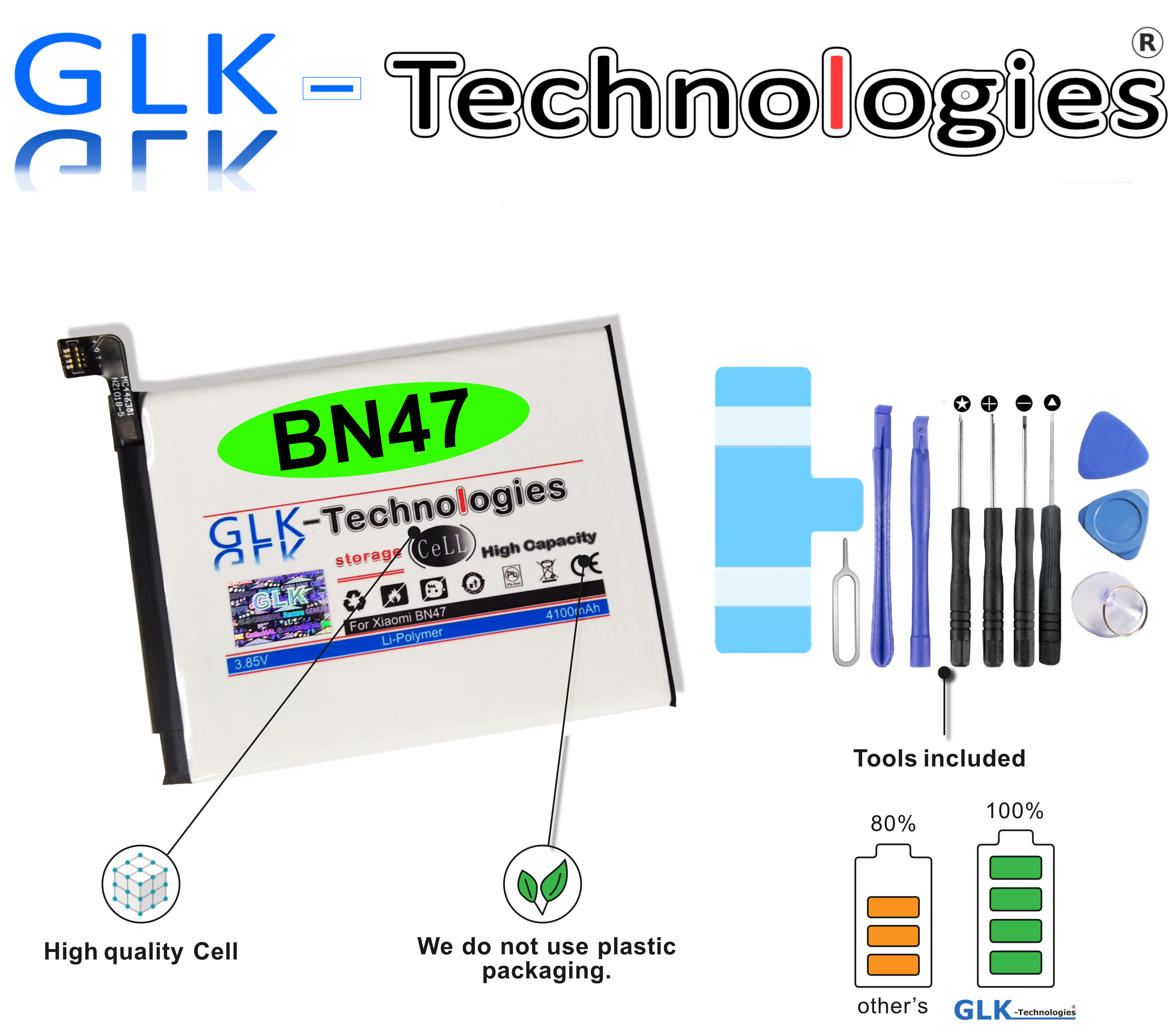mAh Akku BN47 Akku inkl. GLK-TECHNOLOGIES Smartphone Werkzeug Power Xiaomi Ersatz RedMi für 6 A2 Lite Pro Mi 4100 Li-Ion High Ersatz Battery