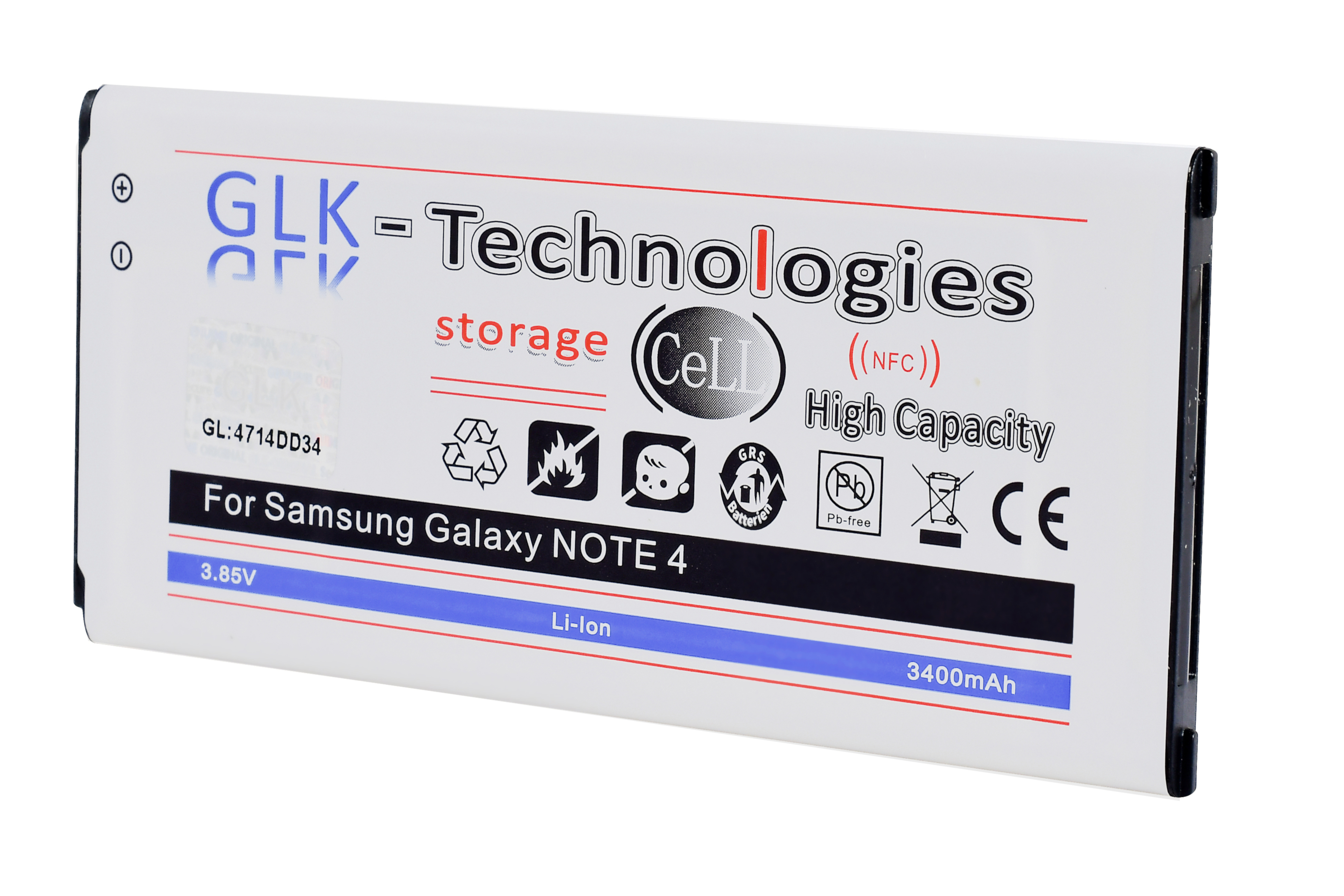 GLK-TECHNOLOGIES High accu 3400 IV Galaxy Samsung NEU mit Volt, SM-N910F Li-Ion NFC 4 Akku, Note Smartphone mAh für Akku Ersatz 3400 Lithium-Ionen, Ersatz 3.85 mAh Power