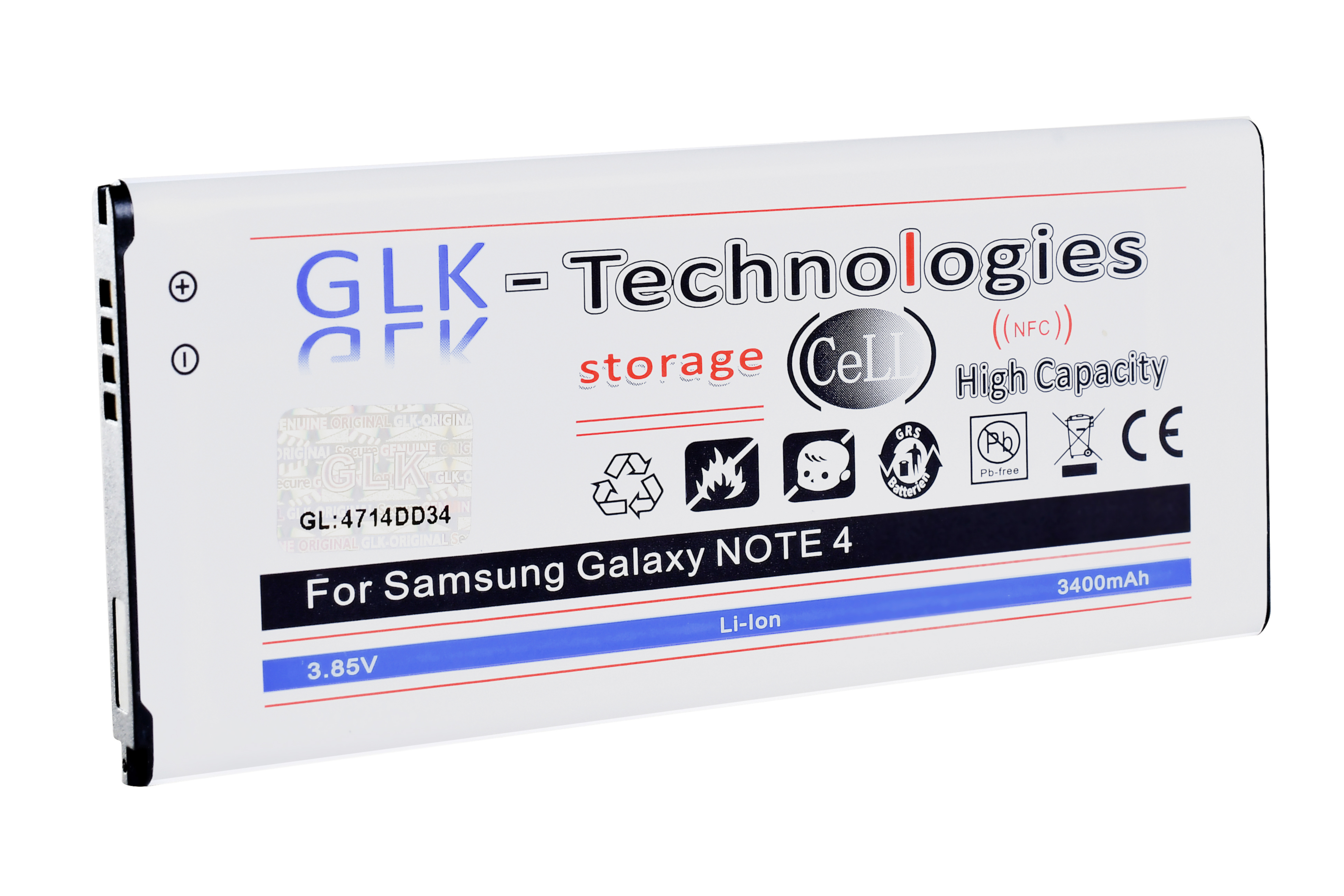 Volt, 3400 Lithium-Ionen, GLK-TECHNOLOGIES accu für SM-N910F Akku NFC Ersatz 3400 IV Ersatz Akku, High NEU Samsung mit Note mAh 3.85 mAh Power Smartphone 4 Galaxy Li-Ion