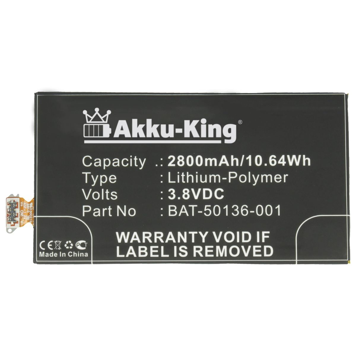 AKKU-KING Akku Li-Polymer für Volt, Handy-Akku, 2800mAh Blackberry BAT-50136-001 3.8