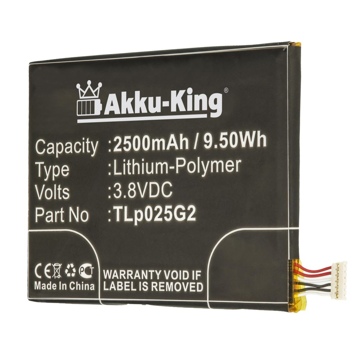3.8 AKKU-KING Handy-Akku, Volt, Alcatel 2500mAh CAC2580010C Akku für Li-Polymer