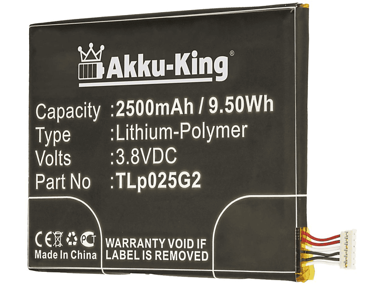 AKKU-KING Akku für Alcatel CAC2580010C Li-Polymer Handy-Akku, 3.8 Volt, 2500mAh