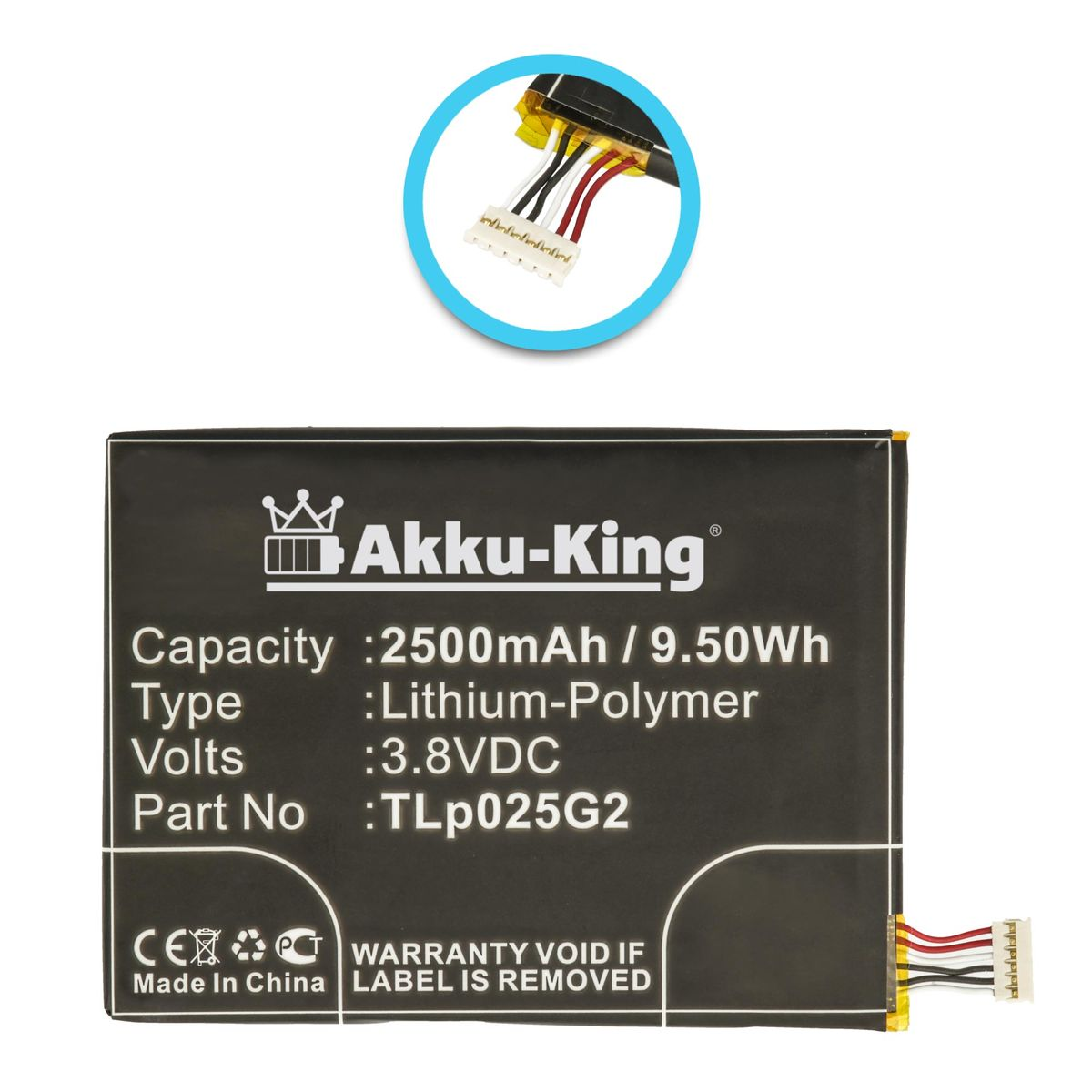 AKKU-KING Akku für Alcatel Li-Polymer 3.8 Handy-Akku, Volt, CAC2580010C 2500mAh