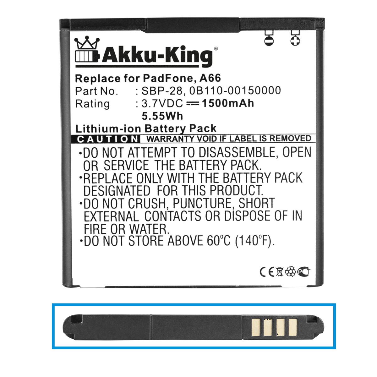 AKKU-KING Akku für 1500mAh Asus 3.7 Li-Ion Volt, Handy-Akku, SBP-28