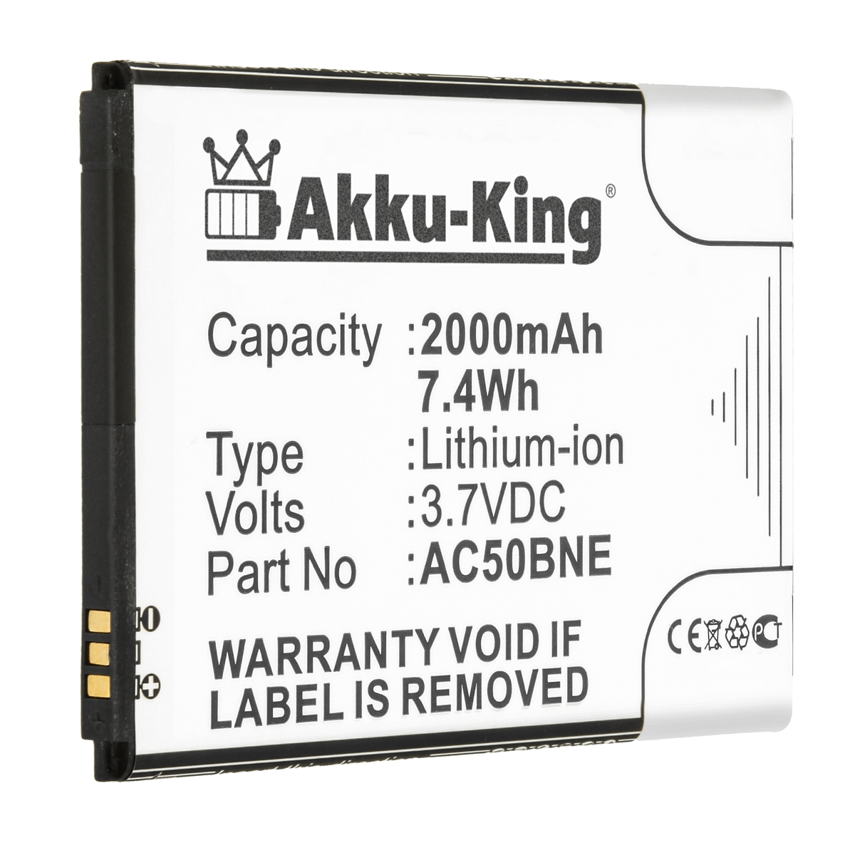 AKKU-KING Akku für 3.7 Archos 2000mAh Volt, Handy-Akku, Li-Ion AC50BNE