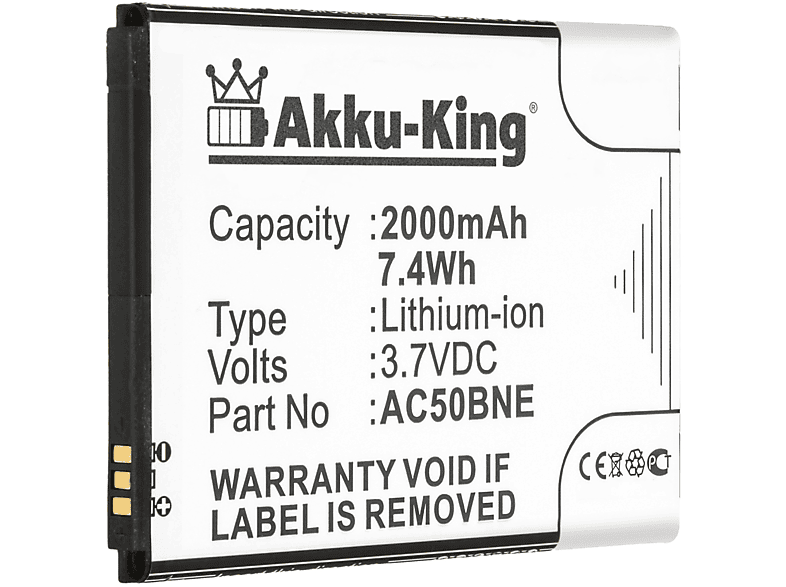 AKKU-KING Akku für Volt, Archos 2000mAh Handy-Akku, AC50BNE 3.7 Li-Ion
