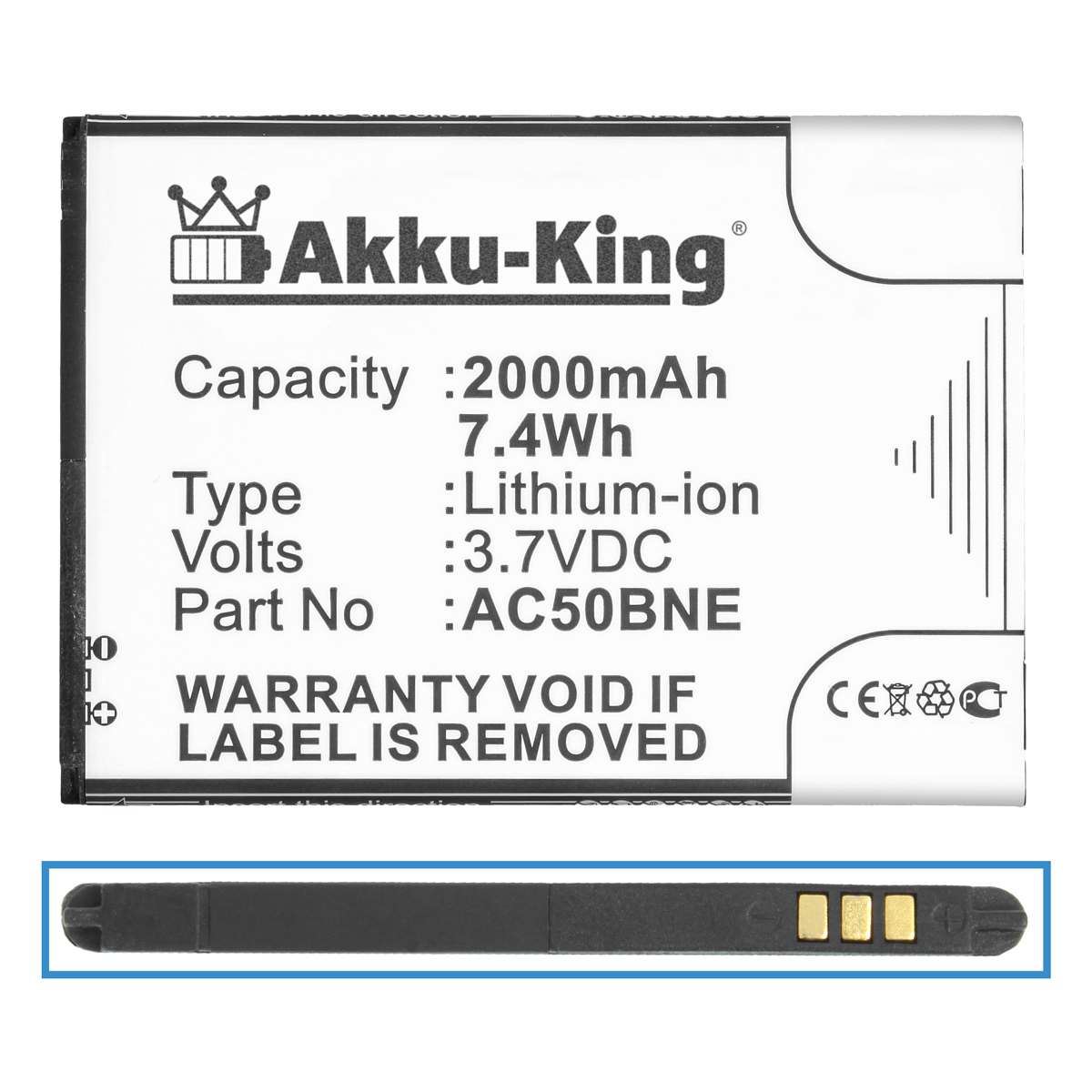Akku Volt, 2000mAh Li-Ion für AKKU-KING Archos Handy-Akku, 3.7 AC50BNE